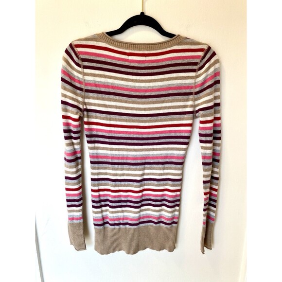 Aeropostale Y2K Striped Ribbed Sweater Top Womens Med V-neck Fitted Long Sleeve - Picture 3 of 9